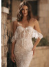 Off Shoulder Ivory Glitter Lace Fashionable Wedding Dress